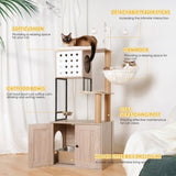 Cat Tree with Litter Box Enclosure - Modern Cat Condo with Scratching Posts, Feeding Bowl & W1687P304380