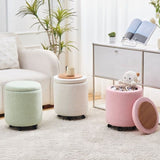 Storage Ottoman Foot Rest Round Footstool Teddy Velvet Footrest Multifunctional Rolling Stool Coffee 75414386