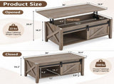 Lift Top Coffee Table with Sliding Barn Door, Farmhouse X Side Design, Hidden 46696820