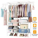 ZUN Metal Garment Rack Shoe Clothing Organizer Shelves Freestanding Multifunctional Clothes Wardrobe 98460344