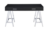 ZUN Black High Gloss and Chrome Writing Desk with USB Port B062P209204