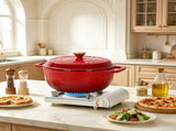Cast iron 6QT cooking pot - Gradient red - Includes two silicone gloves - Enamel pot 23809115