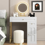 ZUN 31.5'' Makeup Vanity Desk with Lighted Mirror, Luxury Dressing Table with 2 Drawers and 1 Cabinet, 3 N704P210486K