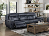 Modern Blue Dual Reclining Sofa with Center Drop-Down Cup Holders, Breathable Faux Leather B011P228161