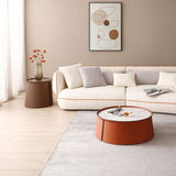 (NOT available on wayfair) 31.5inch Coffee Table, Marble TopOrange Saddle Leather BodyIron Frame W876107735