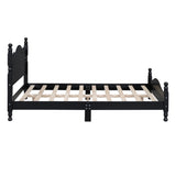 Full Size Wood Platform Bed Frame,Retro Style Platform Bed with Wooden Slat Support,Black WF310129AAB