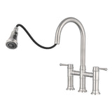 Double Handle Bridge Kitchen Faucet With Pull-Down Spray Head W122581051