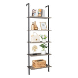 5-Shelf Wood Ladder Bookcase with Metal Frame, Industrial 5-Tier Modern Ladder Shelf Wood 77969360