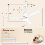 ZUN 52 Inch Ceiling Fan With Dimmable Led Light 6 Speed Remote 3 Wood Blade Reversible DC Motor For W934P145941