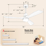52 Inch Ceiling Fan With Dimmable Led Light 6 Speed Remote 3 Wood Blade Reversible DC Motor For W934P145941