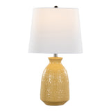 Claudia 20" Contemporary Ceramic Accent Lamp in Misted Yellow Ceramic, Polished Nickel Accents and B202P224015