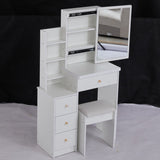 Small Size Left Bedside Cabinet Vanity Table Cushioned Stool, Extra Large Sliding Mirror, Multi W936P226029