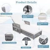 Outdoor Long Reclining Chaise, Wicker Lounge with Armrests, Patio Adjustable Recliner with Soft 81501367