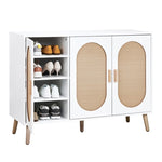 ZUN FCH 3-door vertical shoe cabinet particle board + plastic rattan white frame + original wood rattan 17034426