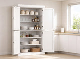 White 72" Freestanding Pantry Cabinet, Kitchen Food Storage with Double Doors & Adjustable Shelves 72380807