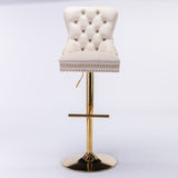 A&A Furniture,Thick Golden Swivel Velvet Barstools Adjusatble Seat Height from 27-35 Inch, Modern W114367602