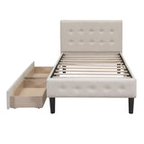 Twin Size Upholstered Platform Bed with 2 Drawers, Beige WF298240AAA