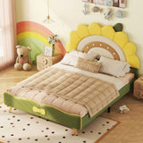 ZUN Full Size Upholstered Platform Bed with Sunflower Shaped Headboard, Green WF321480AAL