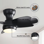 ZUN 23 Inch Bedroom Ceiling Fan With 3 Color Dimmable 3 ABS Blades Remote Control DC Motor Black With W934P264711