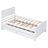 Twin Size Platform Bed with Trundle and Drawers, White WF298815AAK