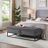 58.6" Bed Bench Metal Base with Storage Grey Velvet W1097119559