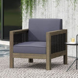Outdoor Acacia Wood Club Chair with Wicker Accents, Gray Mixed Gray Brown, 30.25"D x 27.5"W x 68942.00DGRY