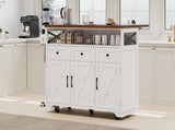 K&K 46.5'' Farmhouse Kitchen Island with Drape of Beads, Power Outlet, Rolling Kitchen Cart on N707P254872W