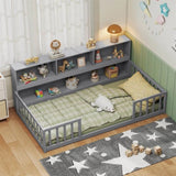 Versatile Floor Bed with Bookcase - Gray 75929097