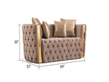 Naomi Button Tufted Loveseat with Velvet Fabric and Gold Accent in Taupe B00961116
