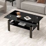 ZUN Tempered Black Glass Coffee Table, 2-Layers Tea Table W171891785