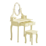 ZUN FCH Kids Vanity Set with Mirror and Lights and Stool, 5 Storage Drawers, Pretend Play Princess 87697289