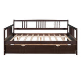 Full Size Daybed Wood Bed with Twin Size Trundle,Espresso WF295131AAP