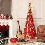 6FT Red Pop-Up Christmas Tree with 150 Warm White LED Lights, Ornaments Included 4 Ribbons, Bow, 47979729