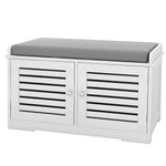 ZUN Shoe Storage Bench with Padded Seat Cushion, Entryway Bench with 2 Barn Doors-White 45621549