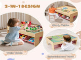 Kids Wooden Train Table with 94PCS Accessories, 2 Reversible Tabletops & 3 Fabric Storage Drawers 88738761