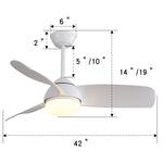 ZUN 42 Inch Decorative ABS Ceiling Fan With 6 Speed Remote Control Dimmable Reversible DC Motor With Led W882140937