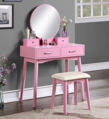 ZUN Liannon Contemporary Wood Vanity and Stool Set, Pink T2574P164237