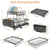 ZUN Dish Drying Rack with Drainboard Detachable 2-Tier Dish Rack Drainer Organizer Set with Utensil 18832093