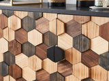 Distressed Storage Cabinet with Honeycomb Pattern, Modern Accent Cabinet with Doors for Entryway W3040P382292