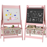 Art Easel with Paper Roll, Blackboard, Whiteboard, Storage, Pink 71861754