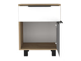 Nightstand 27" H, One Drawer, Storage with Door, Four Legs, White/Pine B097132988