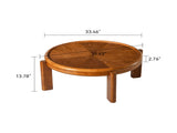 33.46" Round Coffee Table with Sunburst Wood Grain Top, Solid Wood Tray Frame & Cylindrical Legs, W3158P536534