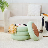 Round Storage Ottoman, Modern Sherpa Footstool, Teddy Vanity Stool with Flip-Top 83555734