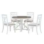 ZUN 5-Piece Retro Functional Dining Table Set Extendable Round Table and 4 Upholstered Chairs for Dining 81542784