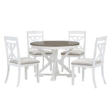 ZUN 5-Piece Retro Functional Dining Table Set Extendable Round Table and 4 Upholstered Chairs for Dining 81542784