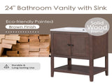 24" Brown Modern Sleek Bathroom Vanity Elegant Ceramic Sink with Solid Wood Frame Open Style N725P246473D