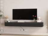 Floating TV Stand, Wall Mounted TV Shelf with Led Lights & Power Outlet,High TV Cabinet for Black tv W1321P389542
