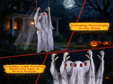 6.6ft Animated Swinging Hanging Ghost Halloween Prop, Sound & Button Activated with Flashing Red 24328914