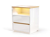 High Gloss White & Oak Two-Tone Nightstand, RGB Light, US Power Outlet, 2 37462022