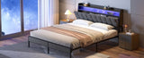 Queen Bed Frame, Ergonomic Headboard with Multi-Space Storage, Bedframe with Charging Station RGB B2716P332042